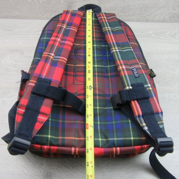 Polo Ralph Lauren Polo Bear Red Navy Plaid Check Backpack School Travel - Picture 10 of 16
